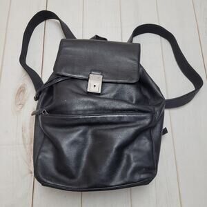Calvin Klein Black Leather Backpack with Silver Hardware